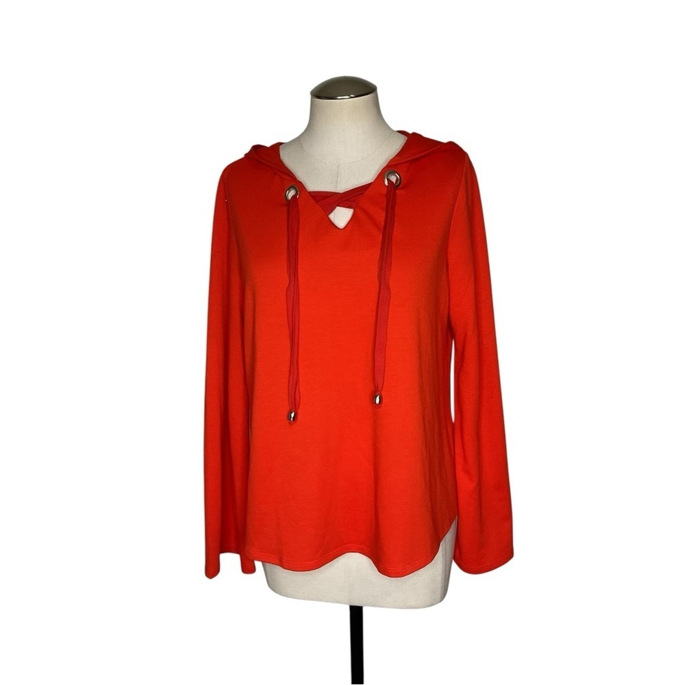 Jeanne Pierre Red Hooded Pullover Top Medium